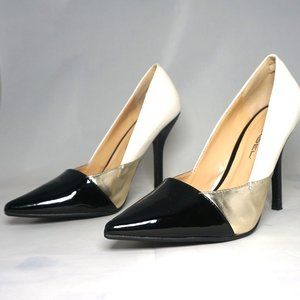 C Label Luxe-10 White/Gold/Black Heel